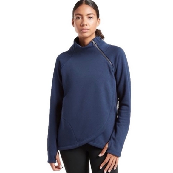 ATHLETA Karma Asymmetrical Zipper Pullover Sweatshirt Size M Black - Picture 5 of 8